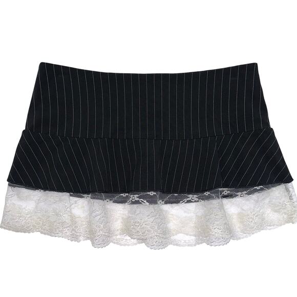 Wet Seal Dresses & Skirts - SOLD 💕Vintage Y2K Brat Wet Seal Pinstripe Lace Micro Mini Skirt Size Small